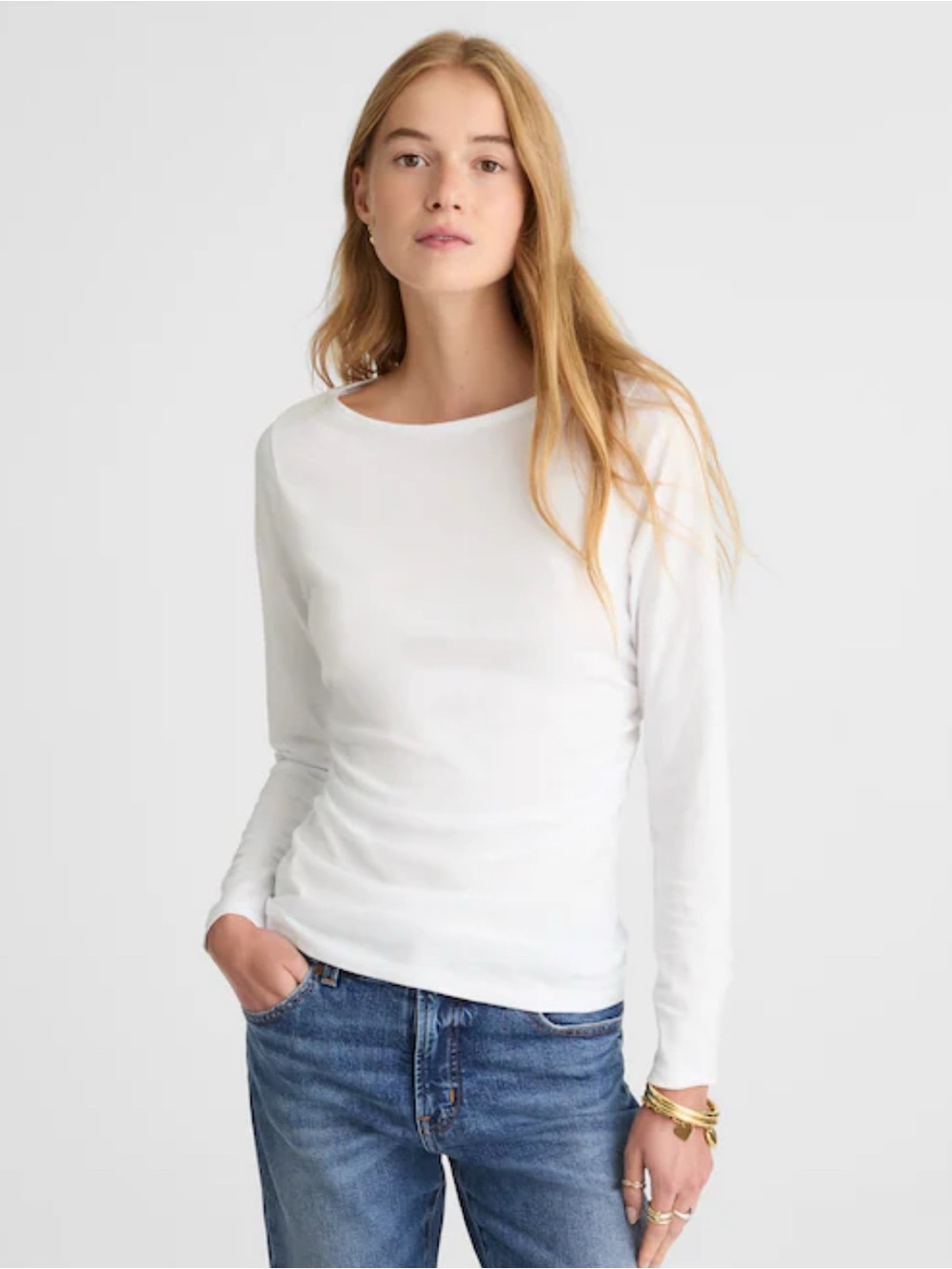 Madewell Ruched Crewneck Long-Sleeve Tee in Soft Slub